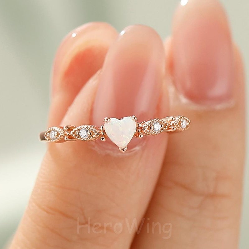 Opal Ring Heart Ring Dainty Opal Ring Minimalist Ring Stacking Ring October Birthstone Ring Gift for her Anniversary Birthday Gift For Her