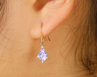 Vintage kite cut lavender amethyst earrings Feb birthstone drop earrings women anniversary gift