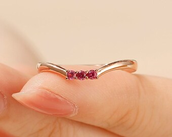 Minimalist Ruby Ring 14k Gold Ruby Matching Band Three Stone Stacking Ring Handmade Dainty Gemstone Ring Promise Wedding Band Daily Ring