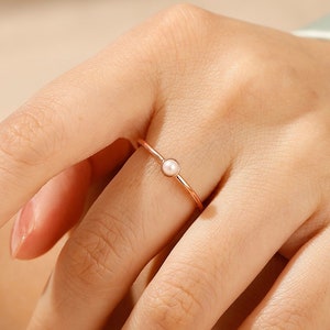 Pearl Ring 14k Solid Gold Pearl Engagement Ring White Pearl Solitaire Ring Dainty Pearl Stacking Ring Tiny Pearl Ring Minimalist Daily Ring