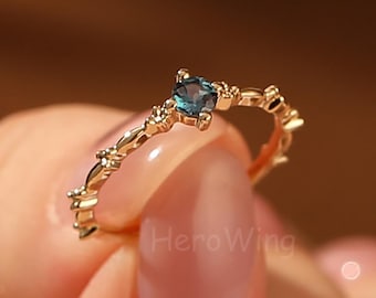 14k/10k Gold Tiny Alexandrite Ring June Birthstone Stacking Ring Dainty Womens Jewlery