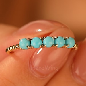 Elegant 14k Gold Turquoise Wedding Band Solid 14k Gold Turquoise Ring for Women Dainty Stacking Ring Turquoise Ring Minimalist Gold Ring
