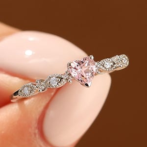 Rose Gold Pink Sapphire Heart Promise Ring Sep Birthstone Womens Jewelry