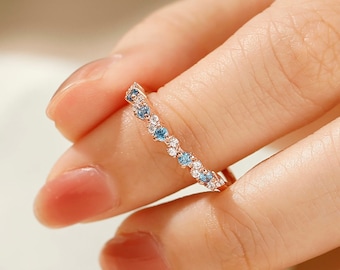 London Blue Topaz Wedding Band Solid 14k Gold Matching Band Half Eternity Round Topaz Stacking Ring Unique Promise Ring Anniversary Gift