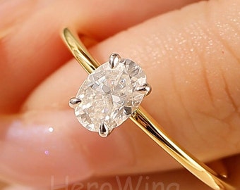 Two tone 1-3CT oval moissanite engagement ring classic 4 prong solitaire promise ring