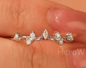 Uniek ontwerp Moissaniet trouwring Bijpassende stapelbare ring Vintage gebogen stapelring
