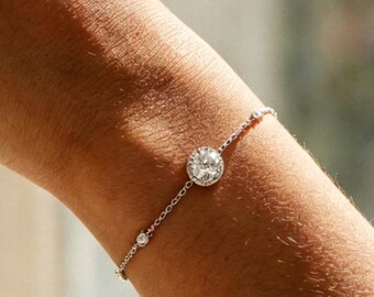 Dainty 6.5mm Halo Round Cut Moissanite Diamond Bracelet Women's Daily Wear Bracelet Jewelry Gift