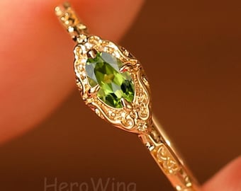 Vintage Peridot Verlobungsring Danity Filigree Design Grün Peridot Jahrestag Versprechen Ring für sie Aug Birthstone Versprechen Ring Frauen Ring