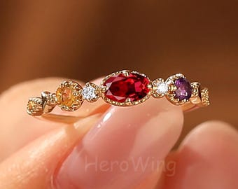 10k/14K Solid Gold Red Ruby July Birthstone Minimalist Ring Antique Promise Ring Lover