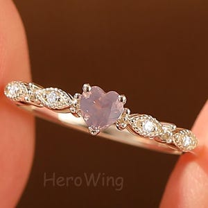 Amethyst Anniversary Birthday Gift For Her 4mm Hearted Shaped Natural Lavender Amethyst Wedding Promise Ring Rose Gold Birthstone Ring Gift
