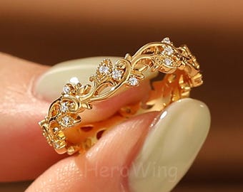 Handmade Filigree Moissanite Leaf Ring Women Anniversary Gift for Her Wedding Statement Ring