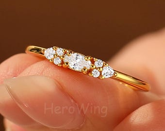 Minimalist 3x5mm Oval Moissanite Delicate Promise Ring for Her 10K/14K Gold Womens Jewelry