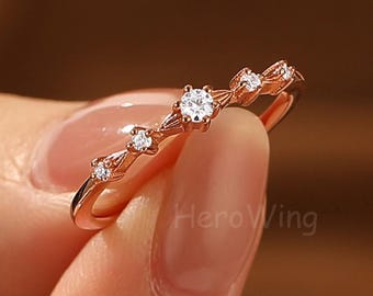 Dainty Jewelry for Women Tiny Prong Set Moissanite Diamond Engagement Promise Ring Solid Gold