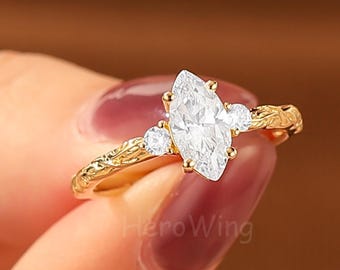 1.0CT Marquise Cut Moissanite Diamond Engagement Ring Nature Inspired Leaf Design Bridal Jewelry