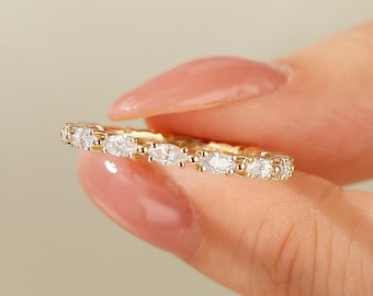14k Gold Marquise Cut Moissanite Wedding Band Jewelry Gift Her Full Eternity Moissanite Diamond Dainty Stackable Ring Anniversary Ring Gift