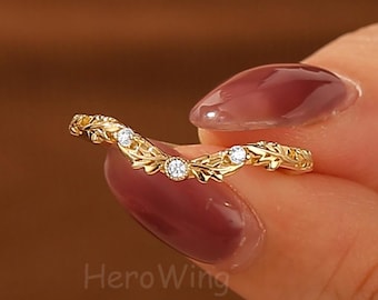 Natural Inspired Moissanite Tiara Cluster Wedding Band Unique Nesting Ring Leaf Dainty Jewlery Her
