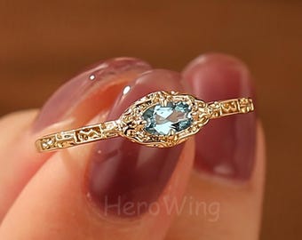Small Minimalist Oval Cut Swiss Blue Topaz Matching Promise Ring Dec Birthstone Anniversary Gift