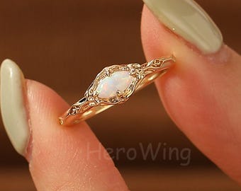 Handmade Filigree Marquise Cut Opal Engagement Ring 10K/14K Gold Ring Danity Promise Jewelry