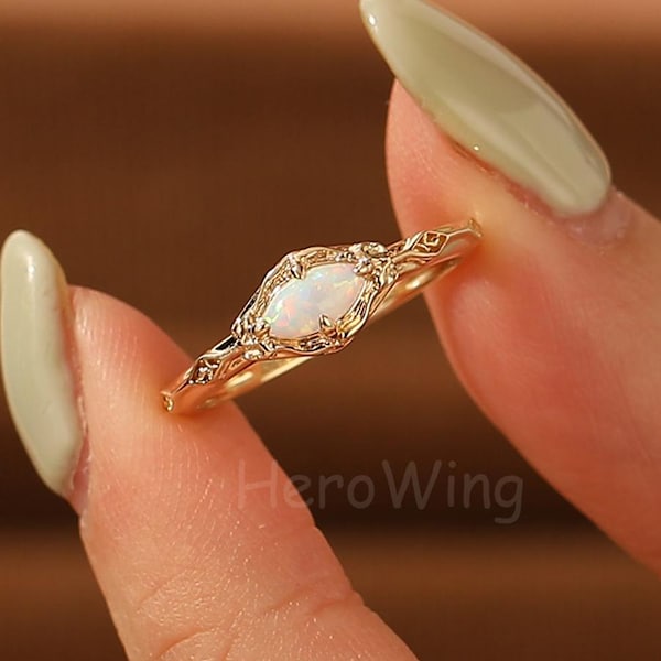 Handmade Filigree Marquise Cut Opal Engagement Ring 10K/14K Gold Ring Danity Promise Jewelry