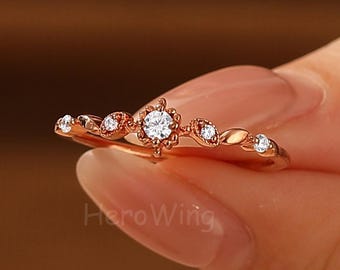 Fine Jewelry Floral 2.5mm Round Cut Moissanite Diamond Wedding Anniversary Ring Gift for Lover