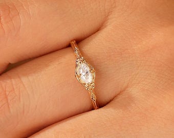 Handmade Filigree 3x6mm Marquise Cut Moissanite Diamond Promise Ring Solid Gold 10K/14K