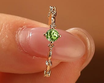 Peridot Round Green Aug Birthstone Gesmtone Wedding Promise Ring Delicate Ladies Ring Gift