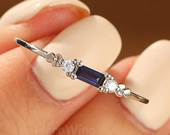 Vintage Minimalist Smaragd Schnitt Blauer Saphir Hochzeit Ring Rose Weiß Gelb Gold Art Deco Saphir September Damen Schmuck