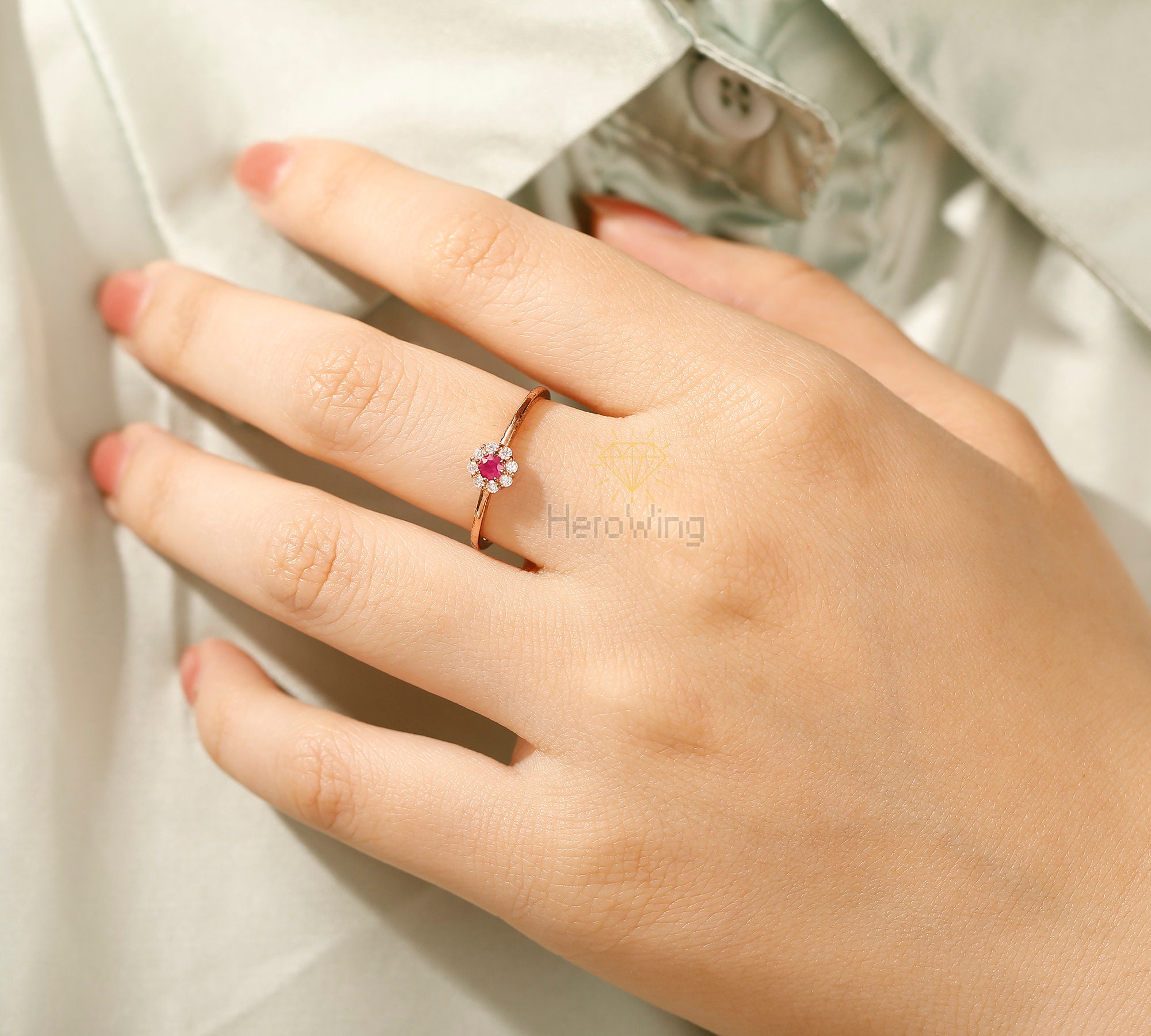 Unique Tiny Ruby Ring Solid Gold July Birthstone Rings for Women ...
