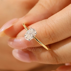Two tone 1-3CT oval moissanite engagement ring classic 4 prong solitaire engagement ring minimalist bridal ring dainty promise ring for her