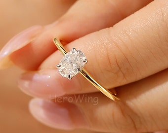 Two tone 1-3CT oval moissanite engagement ring classic 4 prong solitaire engagement ring minimalist bridal ring dainty promise ring for her