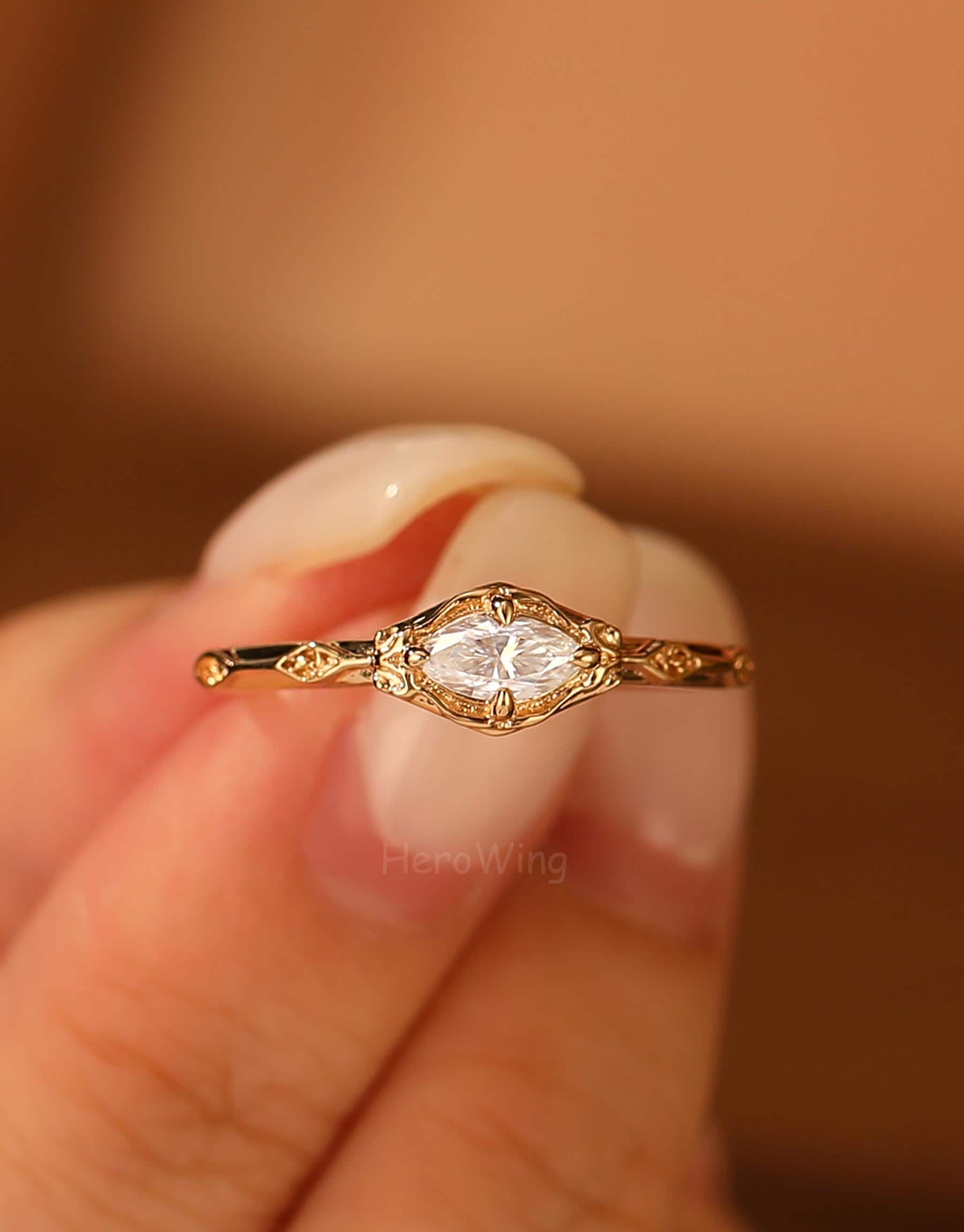 Dainty Solitaire Marquise Engagement Ring Solid Rose Gold 10K/14K Vintage Design Rings for Women Anniversary Valentines Gift for Love Wife