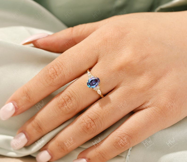 Oval Alexandrite Engagement Ring June Birthstone Promise Ring Anniversary Jewerly image 4
