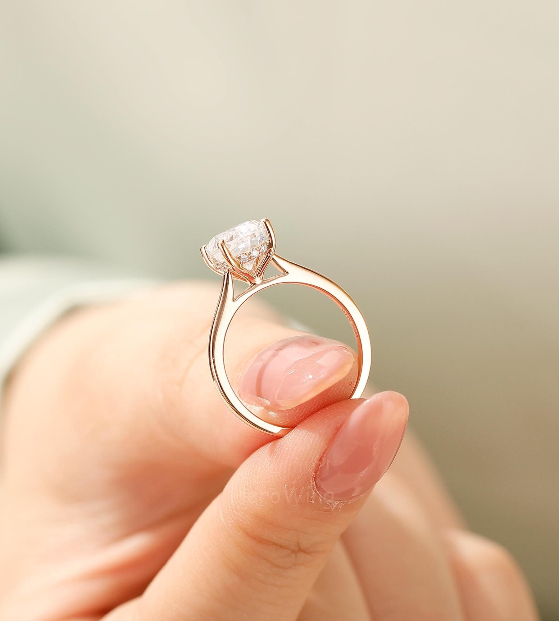 Hidden halo 2.0CT Oval Moissanite Ring Thin Band Engagement Ring 14K Solid Gold Simple Oval Solitaire Ring Delicate Dainty Promise Ring