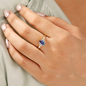 Oval Alexandrite Engagement Ring June Birthstone Promise Ring Anniversary Jewerly image 5