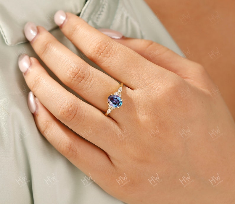 Oval Alexandrite Engagement Ring June Birthstone Promise Ring Anniversary Jewerly image 5