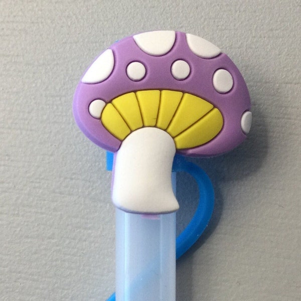 Purple mushroom straw topper polka dot