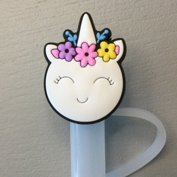 Unicorn with flowers straw topper