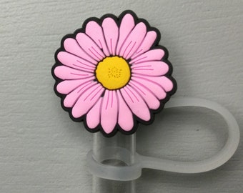 Pink daisy straw topper flower