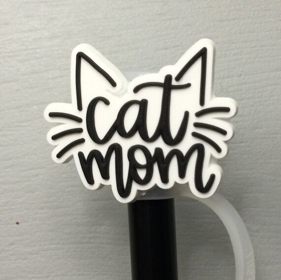 Cat Mom Straw Topper- Black White