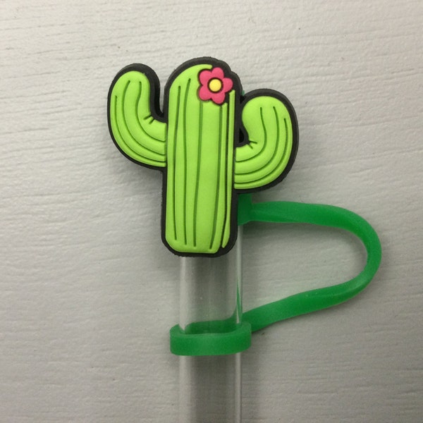 Cactus straw topper pink flower