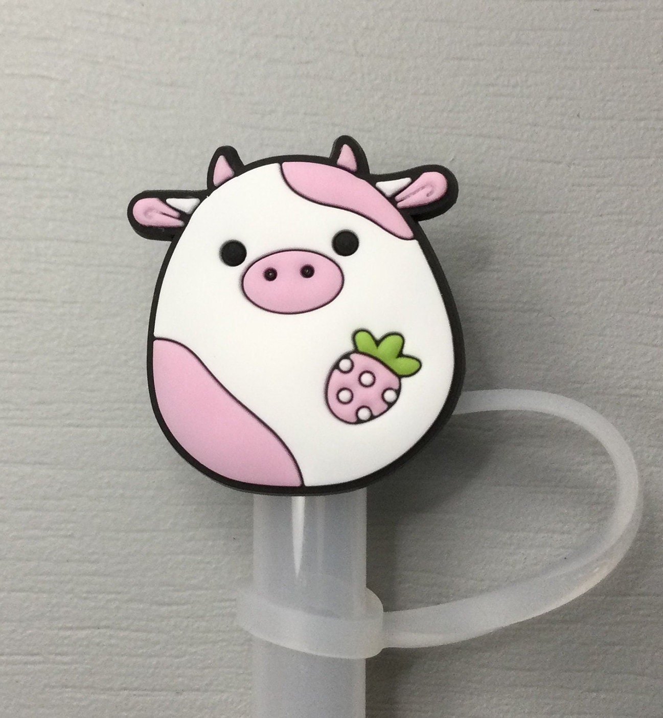 Strawberry Cow Squish Straw Topper 