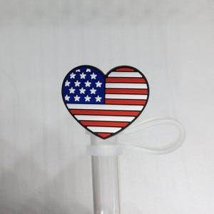 American flag heart straw topper