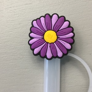 Purple daisy flower straw topper