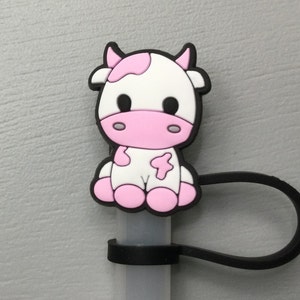 Cow straw topper pink fits Stanley