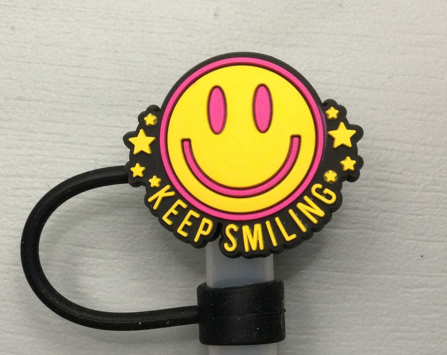 Happy face straw topper keep smiling smiley face fits Stanley