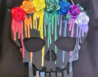 Gorgeous Large Skull Wall Hanger with Rainbow Roses