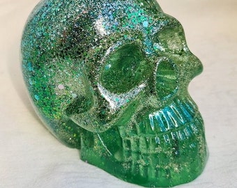 Gorgeous Glittery Green Resin Skull. (No 9) Apple