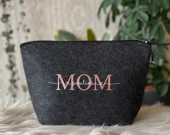 Personalized cosmetic bag DAD Mom with children's names | Grandma | Grandpa | Birthday gift clutch toiletry bag felt MAMA PAPA | Christmas