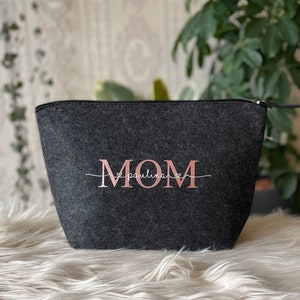 Personalisierte Kosmetiktasche DAD Mom mit Kindernamen | Oma | Opa | Geburtstagsgeschenk Clutch Kulturtasche Filz MAMA PAPA | Weihnachten