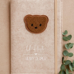 Personalized felt child health record booklet cover | Examination booklet with birth data